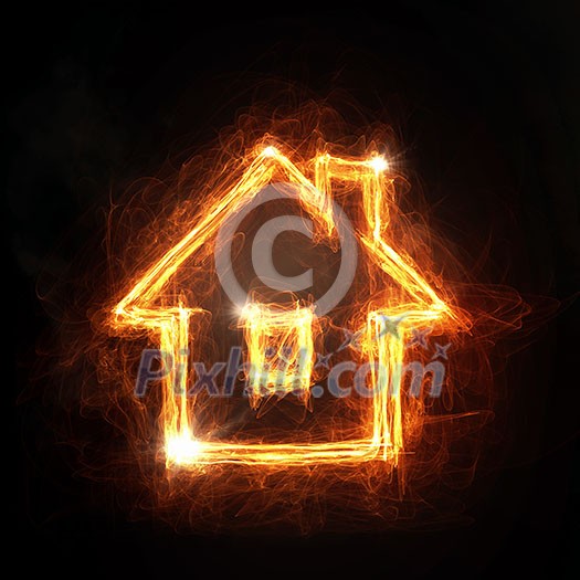 Glowing light house symbol on dark background Glowing light house symbol on dark background
