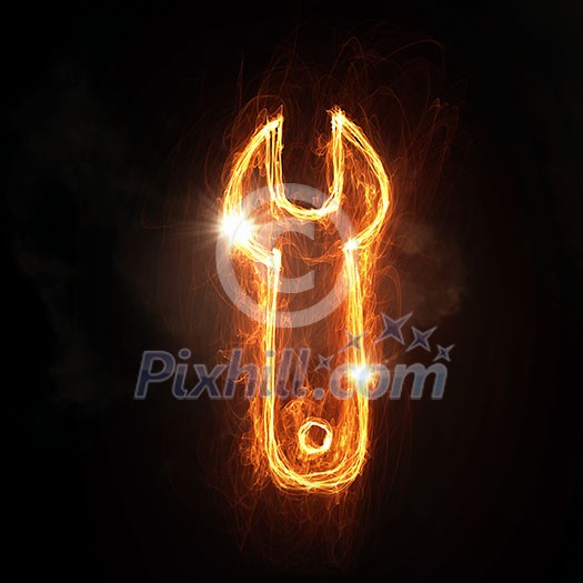 Fire wrench glowing icon on dark background Fire wrench glowing icon on dark background