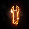Fire wrench glowing icon on dark background