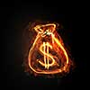 Dollar currency glowing symbol on dark background