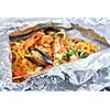 pasta with oysters and tomato in foil