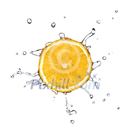 fresh water drops on orange isolated on white fresh water drops on orange isolated on white