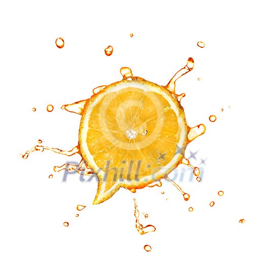 Orange in shape of dialog box with water drops isolated on white Orange in shape of dialog box with water drops isolated on white
