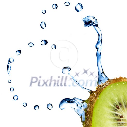 heart from water drops on kiwi isolated on white