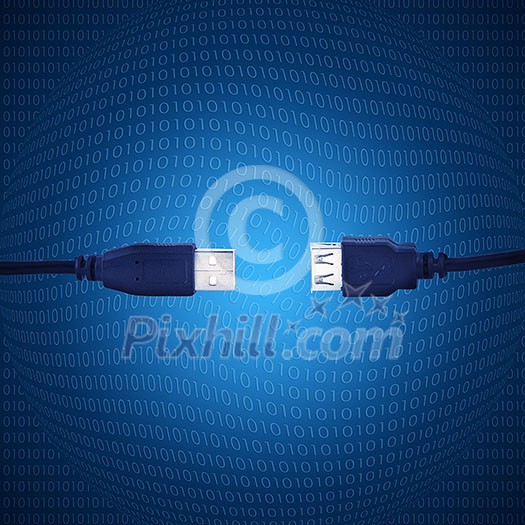blue usb cable with digitals on background blue usb cable with digitals on background