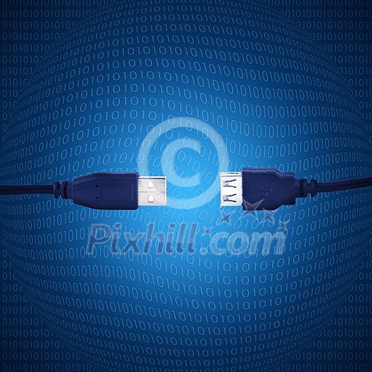 blue usb cable with digitals on background