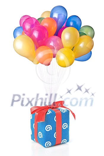 color balloons with gift isolated on white color balloons with gift isolated on white