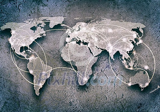 Conceptual background image of world map and connection lines