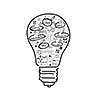 Conceptual image with drawn light bulb and business sketches