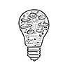 Conceptual image with drawn light bulb and business sketches