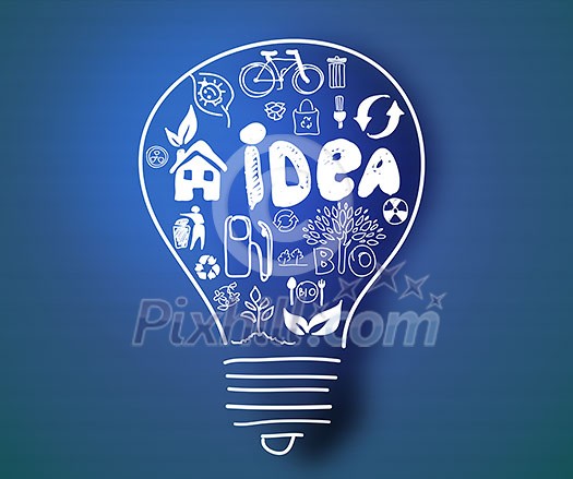 Conceptual image with drawn light bulb and business sketches Conceptual image with drawn light bulb and business sketches