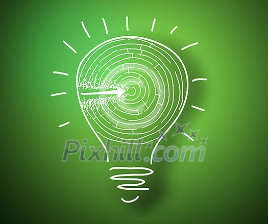 Conceptual image with drawn light bulb and labyrinth Conceptual image with drawn light bulb and labyrinth