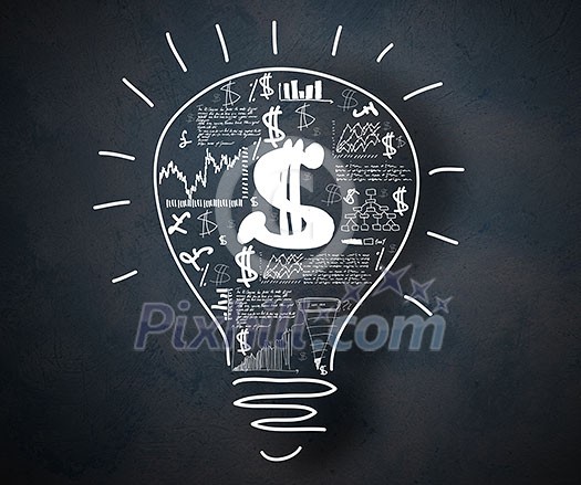 Conceptual image with drawn light bulb and business sketches Conceptual image with drawn light bulb and business sketches