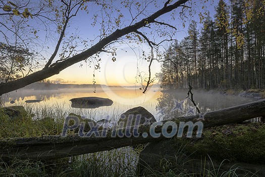 Calm lake scenery in autumn colors Calm lake scenery in autumn colors