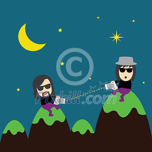 human and technology communications vector cartoon human and technology communications vector cartoon