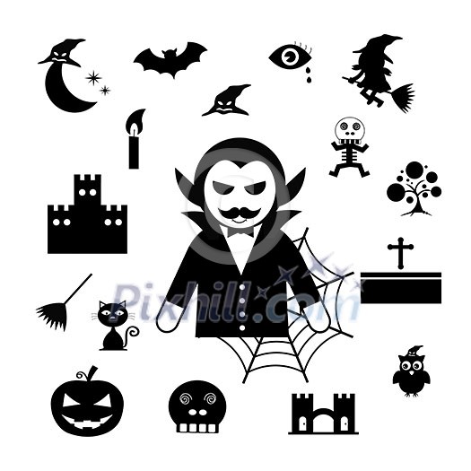 vector halloween icon set on white background  