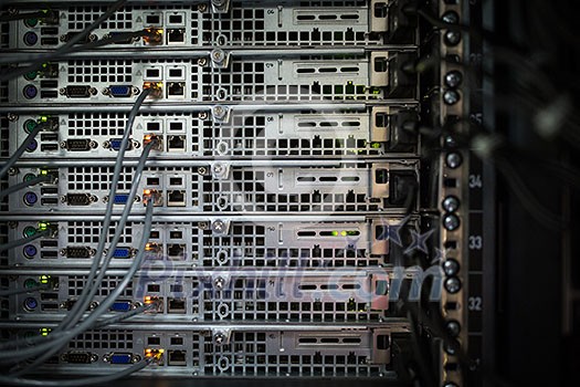 Server rack cluster in a data center (shallow DOF; color toned image) Server rack cluster in a data center (shallow DOF; color toned image)