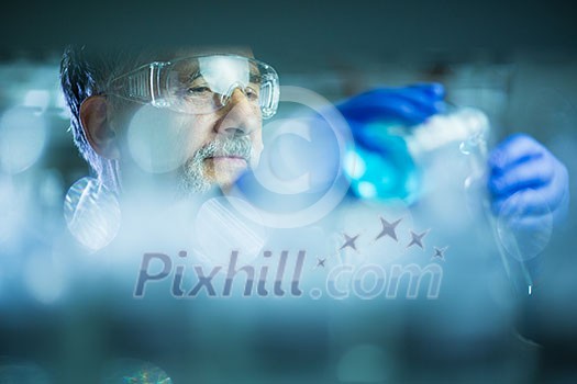 Senior male researcher carrying out scientific research in a lab (shallow DOF; color toned image) Senior male researcher carrying out scientific research in a lab (shallow DOF; color toned image)