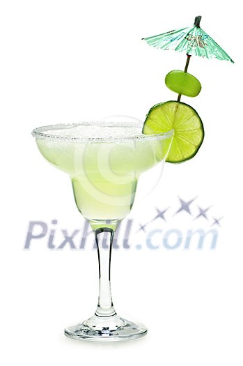 Margarita in glass with lime isolated on white background