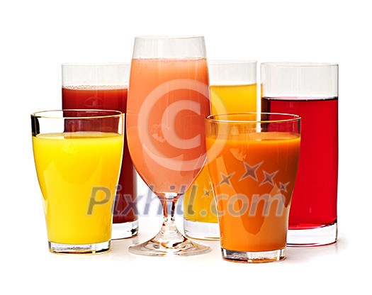 Various glasses of juices isolated on white background Various glasses of juices isolated on white background