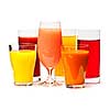 Various glasses of juices isolated on white background