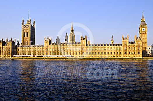 Houses of Parliament with Big Ben from Thames river