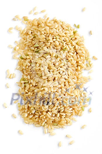 Pile of short brown rice grains isolated on white background Pile of short brown rice grains isolated on white background