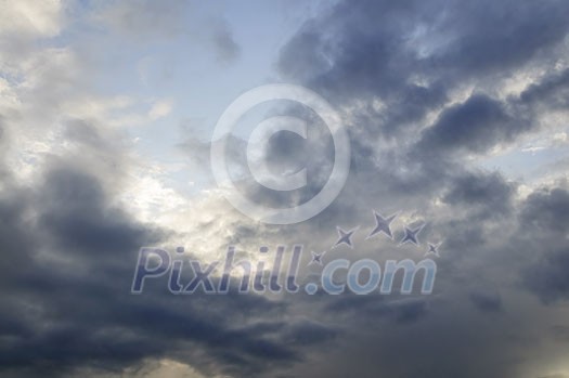 Stormy weather sky with sun shining through clouds Stormy weather sky with sun shining through clouds