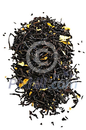 Pile of black tea leaves isolated on white background Pile of black tea leaves isolated on white background
