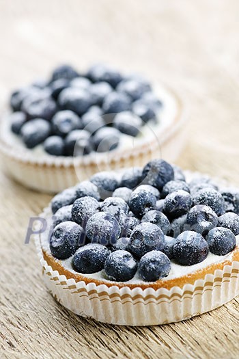Closeup of fancy gourmet fresh blueberry dessert tarts