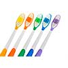 Close up of multicolored toothbrushes on white background