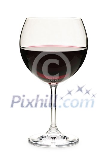 Red wine in wineglass isolated on white background