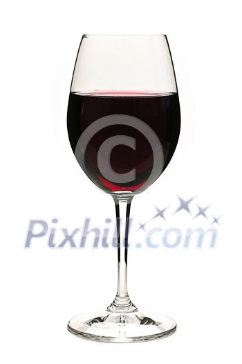 Red wine in wineglass isolated on white background