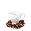 Coffee cup with coffee beans isolated on white