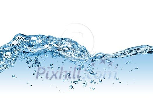 water splash with bubbles isolated on white