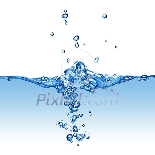 water splash with bubbles isolated on white water splash with bubbles isolated on white