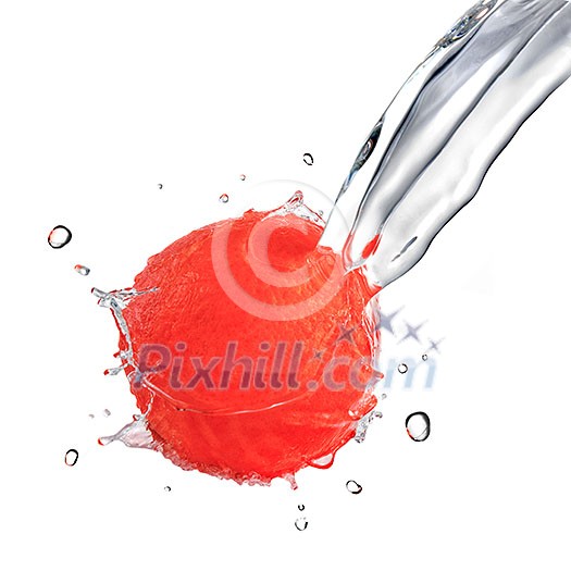 fresh water splash on red grapefruit isolated on white