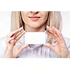 Woman hand holding empty visiting card