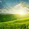 summer landscape on sunset with green field and buautiful clouds