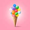 Waffle cornet with balloons isolated on pink