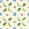 Seamless pattern. Lime, mint, sugar and ice cube on a white background.