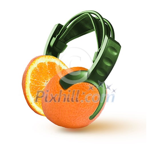 headphones in the form of an orange isolated on white headphones in the form of an orange isolated on white