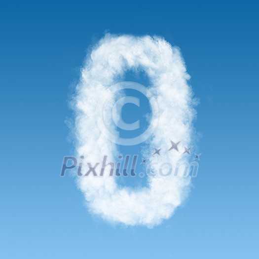 number zero made of white clouds on blue background, not render. Concept idea number zero made of white clouds on blue background, not render. Concept idea