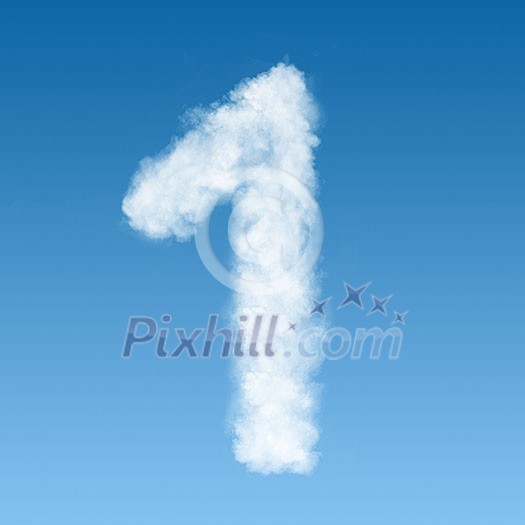 number one made of white clouds on blue background, not render. Concept idea number one made of white clouds on blue background, not render. Concept idea