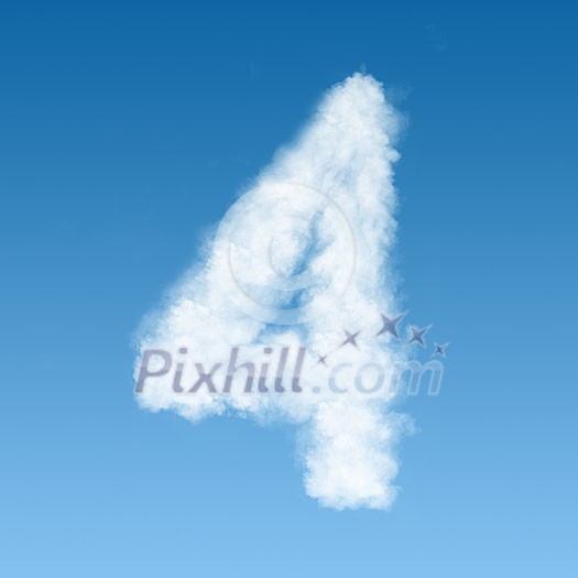 number four made of white clouds on blue background, not render. Concept idea number four made of white clouds on blue background, not render. Concept idea