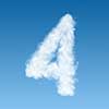 number four made of white clouds on blue background, not render. Concept idea