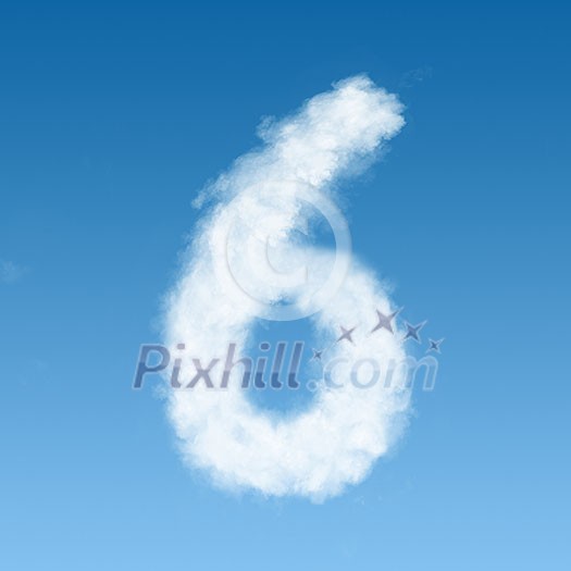 number six made of white clouds on blue background, not render. Concept idea number six made of white clouds on blue background, not render. Concept idea