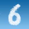 number six made of white clouds on blue background, not render. Concept idea