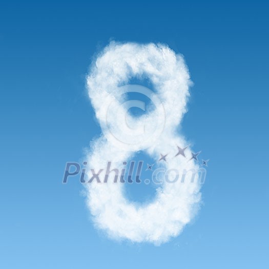 number eight made of white clouds on blue background, not render. Concept idea number eight made of white clouds on blue background, not render. Concept idea