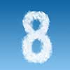number eight made of white clouds on blue background, not render. Concept idea
